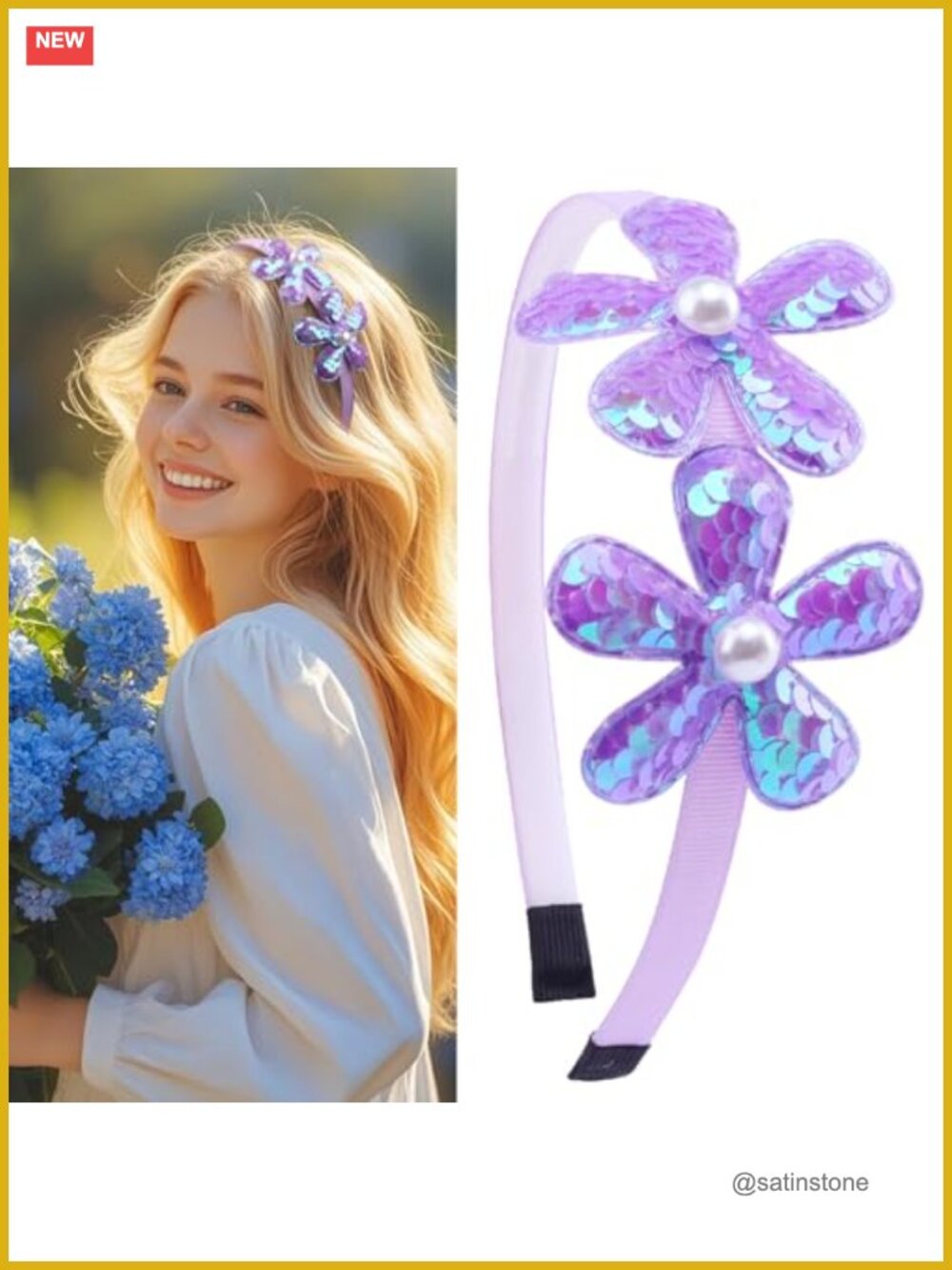 Sequin Flower Headband Glitter Floral Hair Hoop Spring Accessory